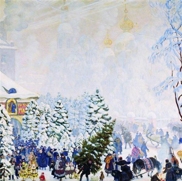 Christmas tree bargain, 1918 - Boris Kustodiev