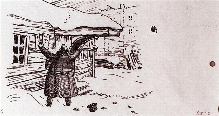 Штопальщик срывает вывеску (Барин у дома штопальщика), 1922 - Борис Кустодиев