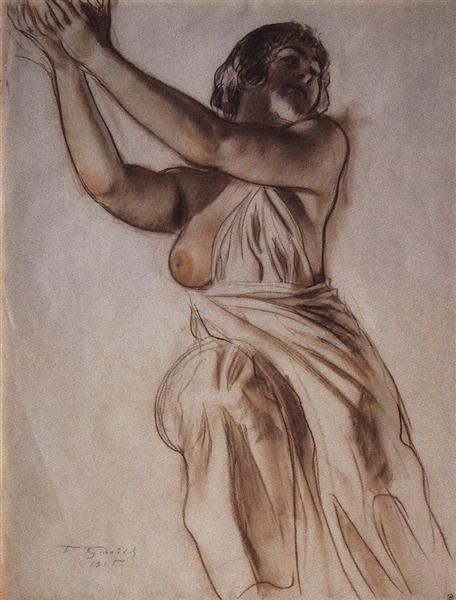 Woman standing with arms raised, 1915 - Boris Koustodiev