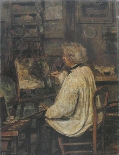 Corot Painting in the Studio of his Friend, Painter Constant Dutilleux, 1871 - Jean-Baptiste Camille Corot