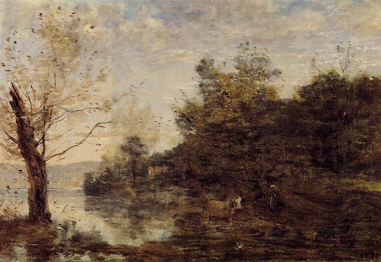 Пастушка у воды, c.1865 - c.1870 - Камиль Коро