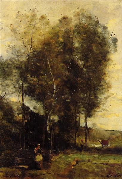 Cowherd in a Dell, Souvenir of Brittany, c.1873 - Camille Corot