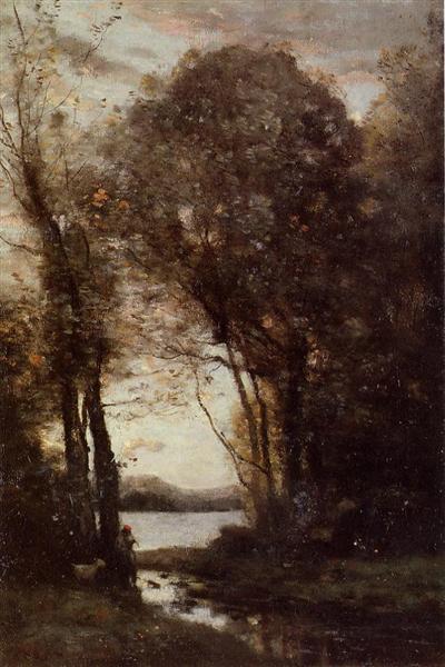 Goatherd Standing, Playing the Flute under the Trees, 1850 - 1855 - Jean-Baptiste Camille Corot