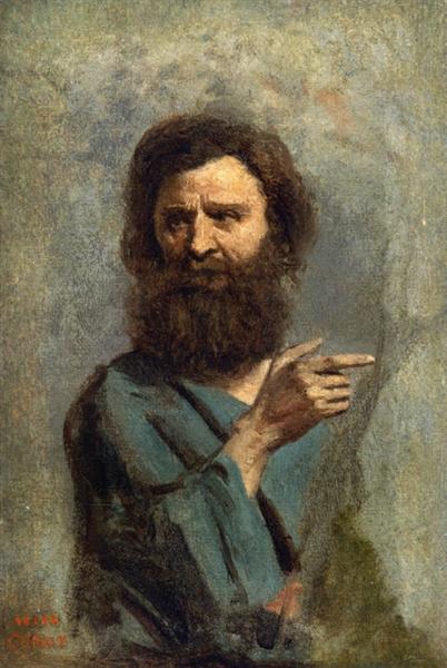 Head of Bearded Man (Study for The Baptism of Christ ), 1844 - 1845 - 柯洛