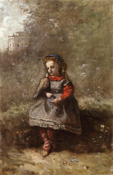 Mlle. Leotine Desavary Holding a Turtledove, 1872 - Jean-Baptiste Camille Corot