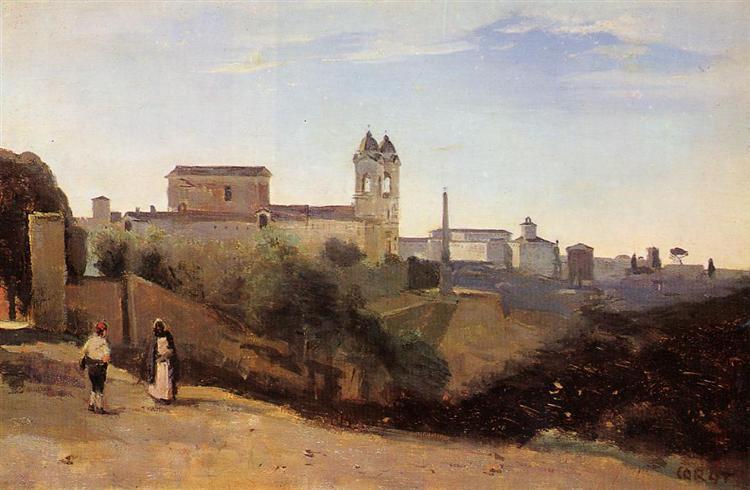 Rome, the Trinita dei Monti View from the Gardens of the Academie de France, c.1826 - c.1827 - 柯洛