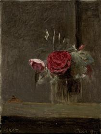 Roses in a Glass - Jean-Baptiste Camille Corot