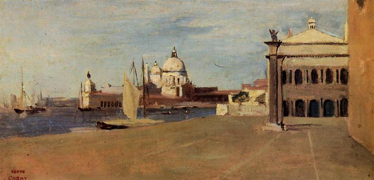Вид на Большой Канал, Венеция, Рива-дельи-Скьявоне, 1828 - Камиль Коро