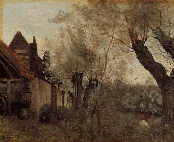 Willows and Farmhouses at Saint Catherine les Arras, 1871 - 柯洛