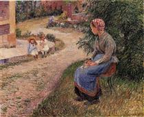A Servant Seated in the Garden at Eragny - Камиль Писсарро