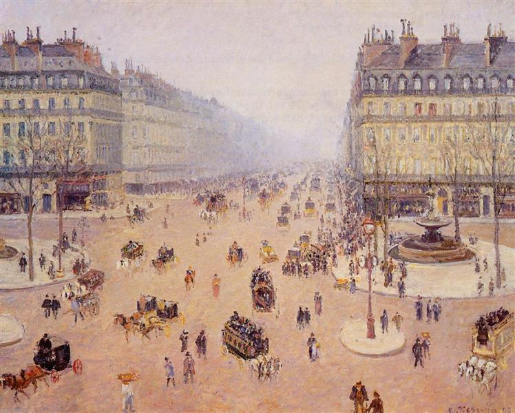 Avenue de l'Opera, Place du Thretre Francais Misty Weather, 1898 - Каміль Піссарро