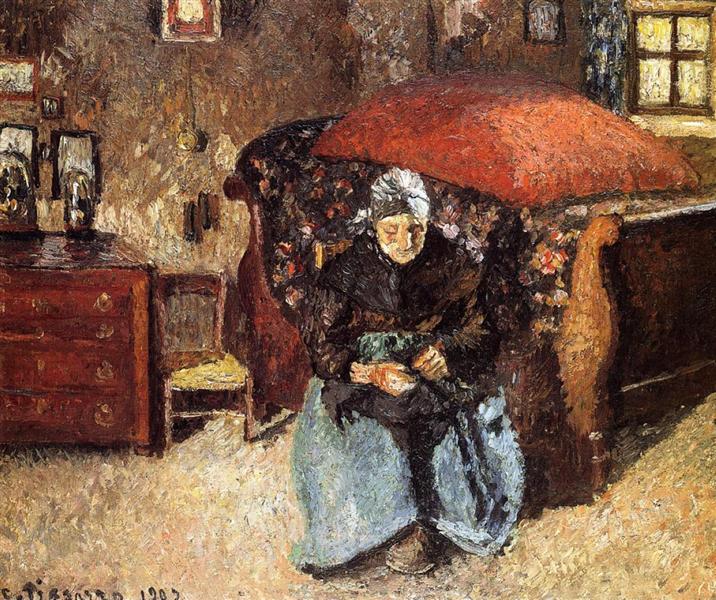 Elderly Woman Mending Old Clothes, Moret, 1902 - Camille Pissarro
