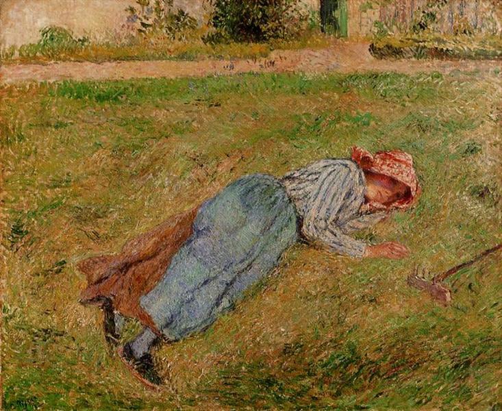 Resting, Peasant Girl Lying on the Grass, Pontoise, 1882 - Camille Pissarro