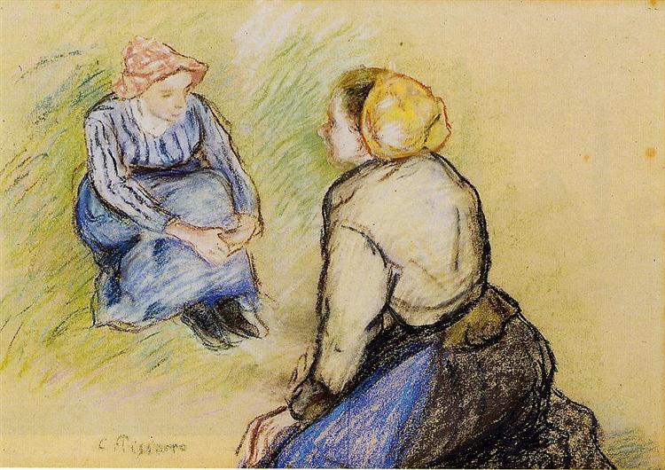 Seated Peasant and Knitting Peasant, c.1893 - Camille Pissarro