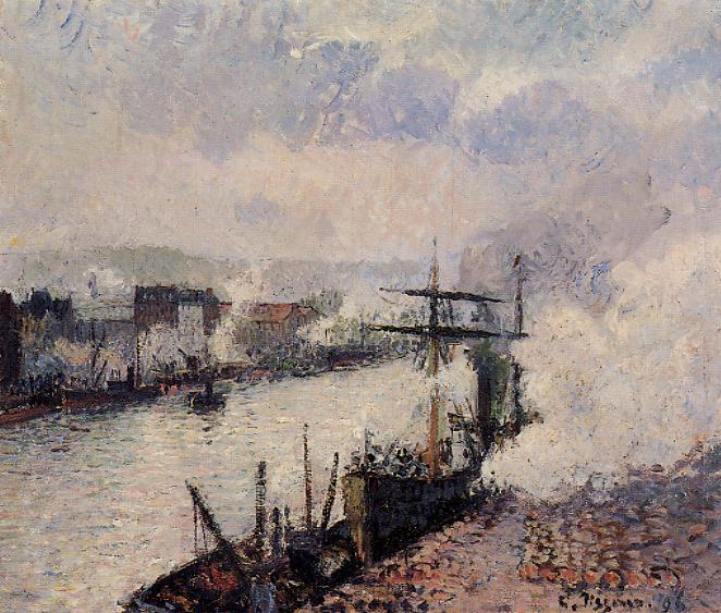 Steamboats in the Port of Rouen, 1896 - Camille Pissarro
