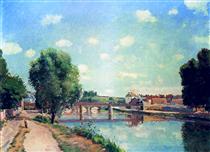 Die Eisenbahnbrücke von Pontoise - Camille Pissarro