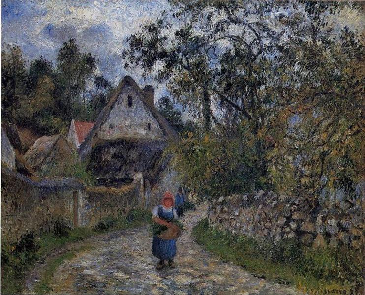The village path - thatched cottages in Valhermeil, 1880 - Камиль Писсарро