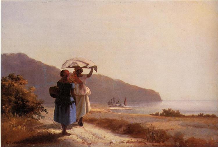 Two Woman Chatting by the Sea, St. Thomas, 1856 - 卡米耶·畢沙羅