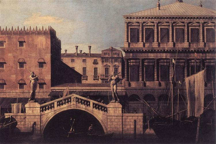 Capriccio: The Ponte della Pescaria and Buildings on the Quay, c.1743 - Каналетто