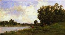 Cattle on the Bank of the River - Шарль-Франсуа Добиньї