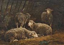 Schafe im Stall - Charles Jacque