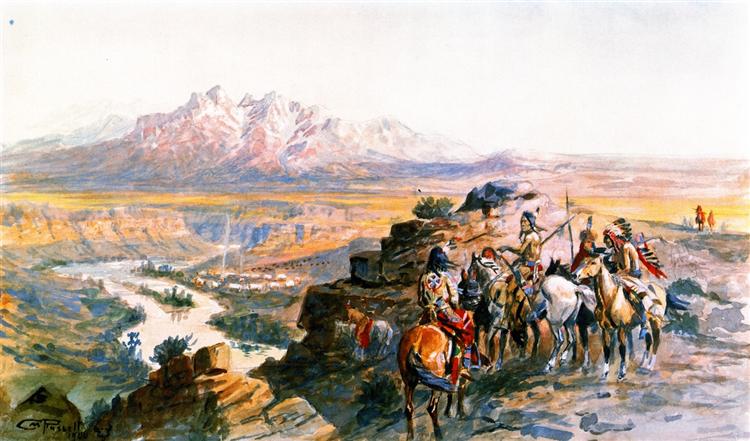 Planning the Attack on the Wagon Train, 1900 - Charles M. Russell