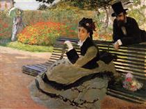 Camille Monet auf einer Gartenbank - Claude Monet