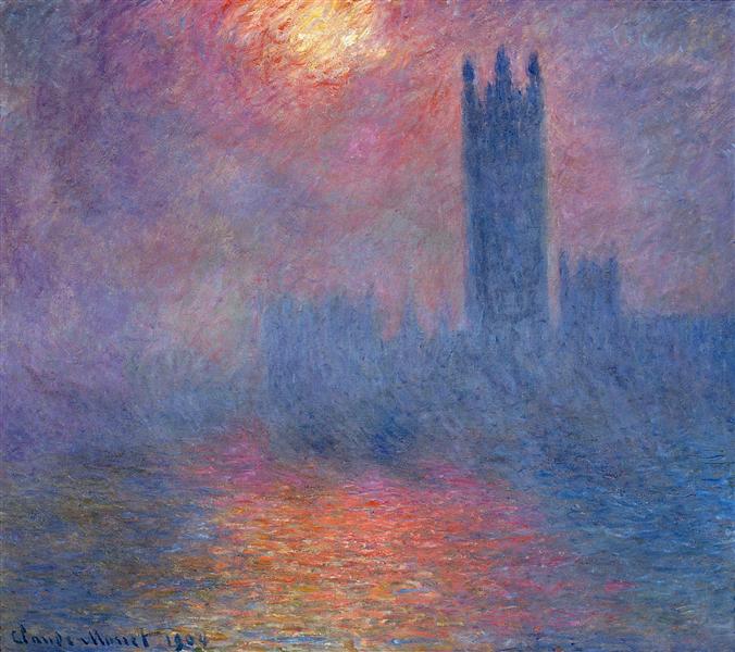 Houses of Parliament, London, Sun Breaking Through, 1904 - Claude Monet