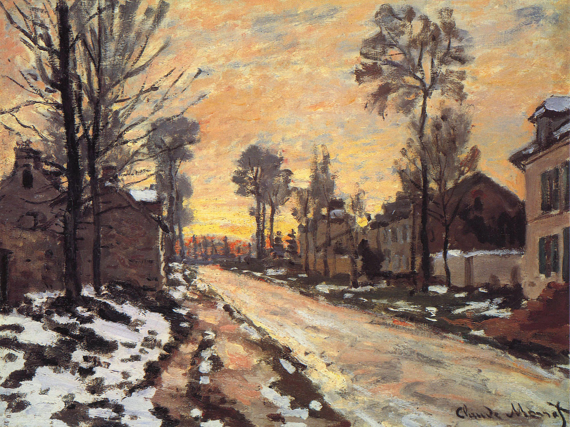 Road at Louveciennes, Melting Snow, Sunset, 1870 - Claude Monet