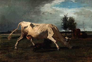 Cow chased by a dog - Constant Troyon