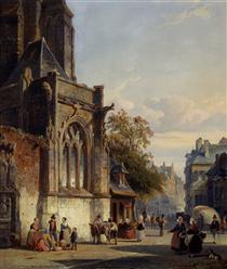 Town Square Before A Church A Capriccio - Cornelis Springer