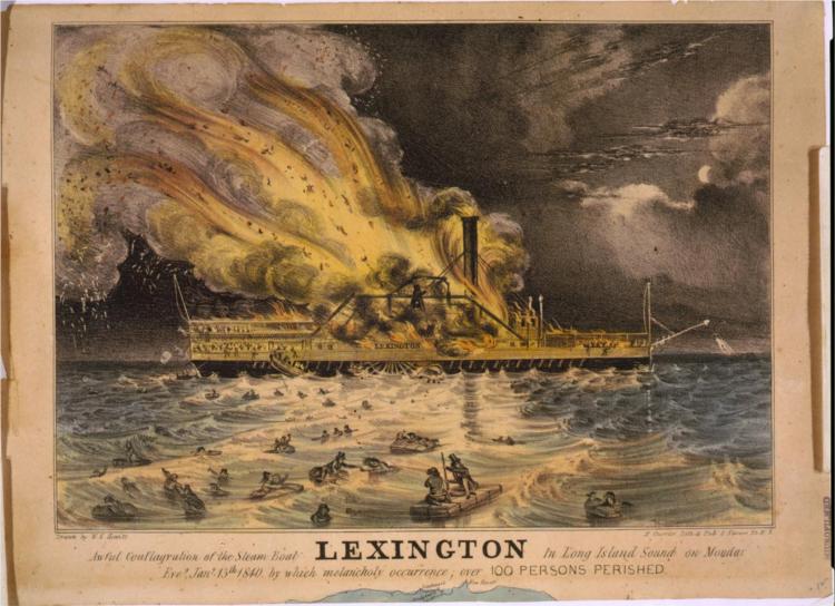 Awful conflagration of the steam boat Lexington in Long Island Sound on Monday eveg., Jany. 13th 1840, 1840 - Currier and Ives
