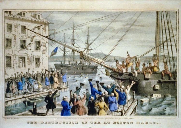 The Destruction of Tea at Boston Harbor, 1846 - Currier and Ives