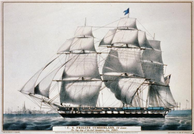 U.S. Frigate Cumberland, 54 Guns. The flag ship of the Gulf Squadron, Com. Perry, 1848 - Currier & Ives