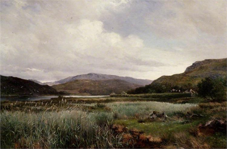 A River Landscape with Reeds, Arthog, 1893 - Дэвид Бейтс