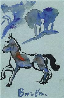A blue horse - David Burliuk