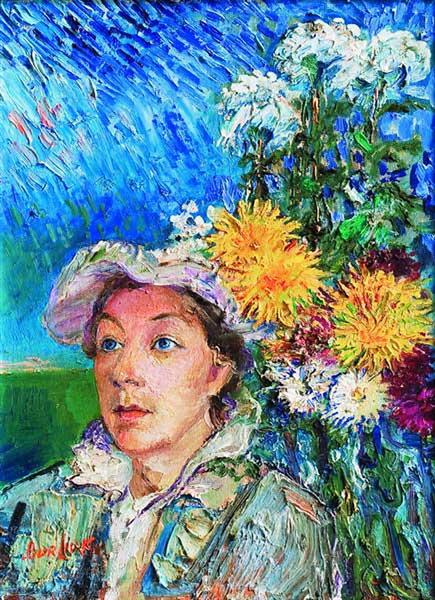 Marusia with flowers, c.1945 - David Burliuk
