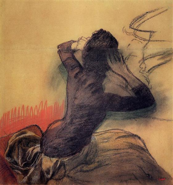 Сидящая женщина поправляет волосы, c.1890 - Эдгар Дега