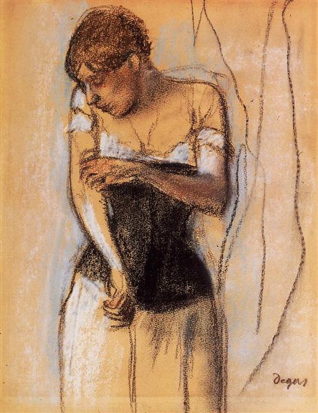 Женщина дотрагивается до руки, c.1883 - Эдгар Дега