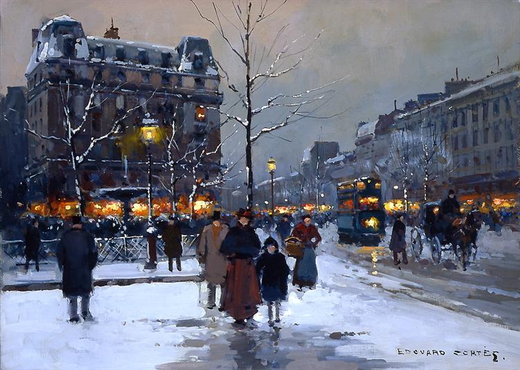 Place Pigalle, Winter Evening - Édouard Cortès