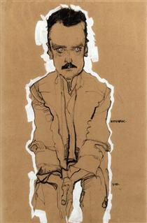 Портрет Едуарда Космака, фронтальний, зі зчепленими руками - Егон Шиле