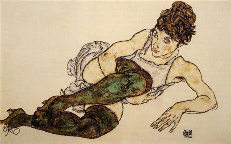 Egon Schiele, Reclining Woman with Green Stockings (Adele Harms), 1917