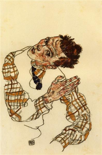 Self Portrait with Checkered Shirt, 1917 - Эгон Шиле