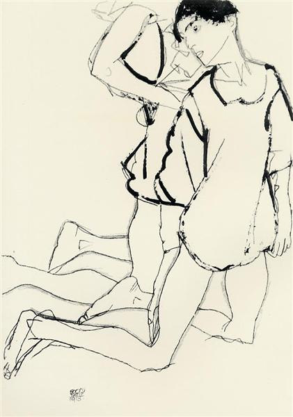 Дві фігури на колінах (паралелограм), 1913 - Егон Шиле