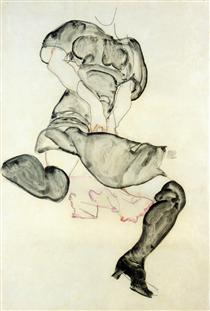 Woman with Black Stockings - Egon Schiele