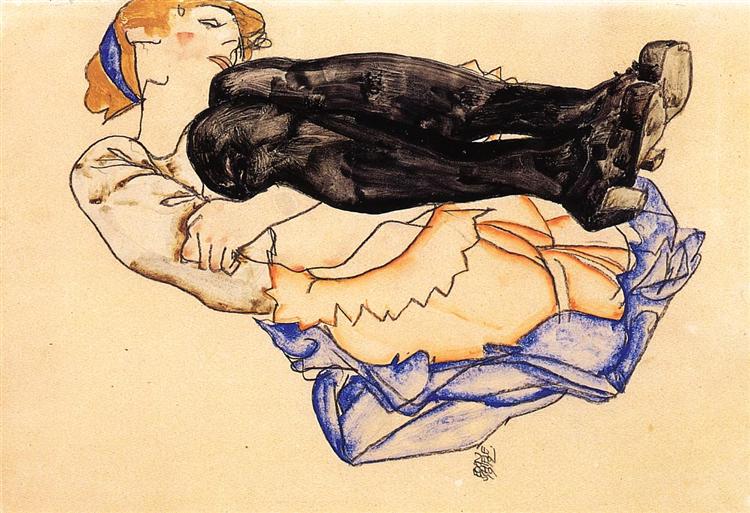 Woman with Blue Stockings, 1912 - Egon Schiele