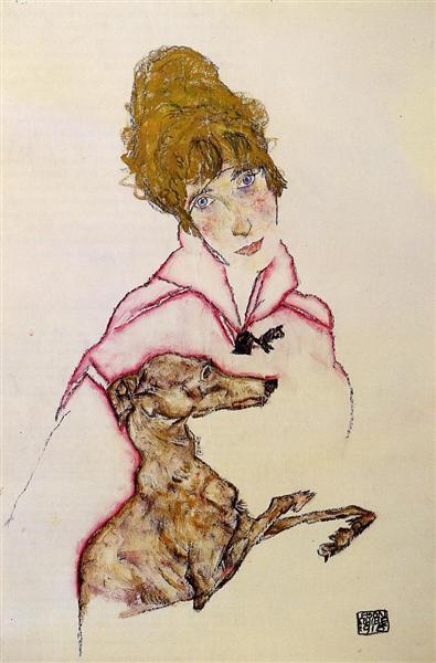 Woman with Greyhound (Edith Schiele), 1916 - 席勒