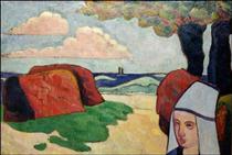 Breton Woman at Haystacks - Эмиль Бернар