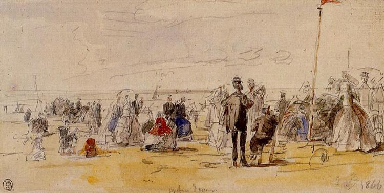 Beach Scene at Trouville, 1866 - Ежен Буден