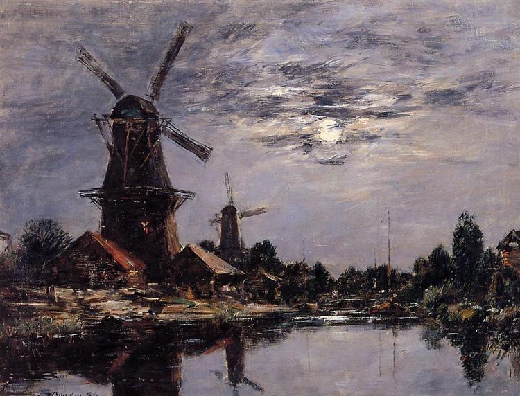 Dutch Windmills, 1884 - Eugene Boudin